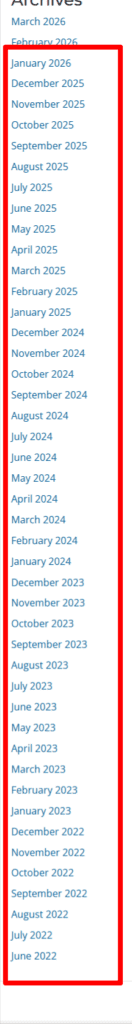 Website archive list with dates, 2020-2026.
